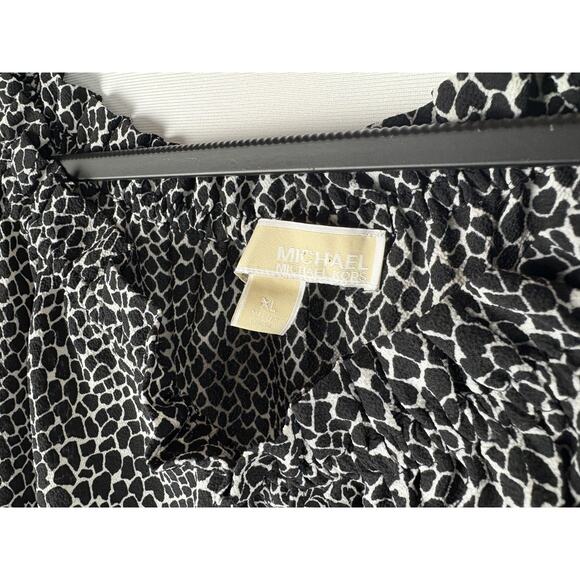 Michael Kors Animal Print Top Women’s Size XL Black White Flowy Tassel Peasant - Picture 3 of 6